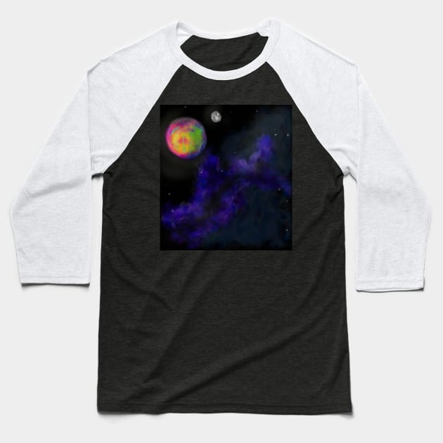 Planet and Moon Baseball T-Shirt by Electric Mermaid